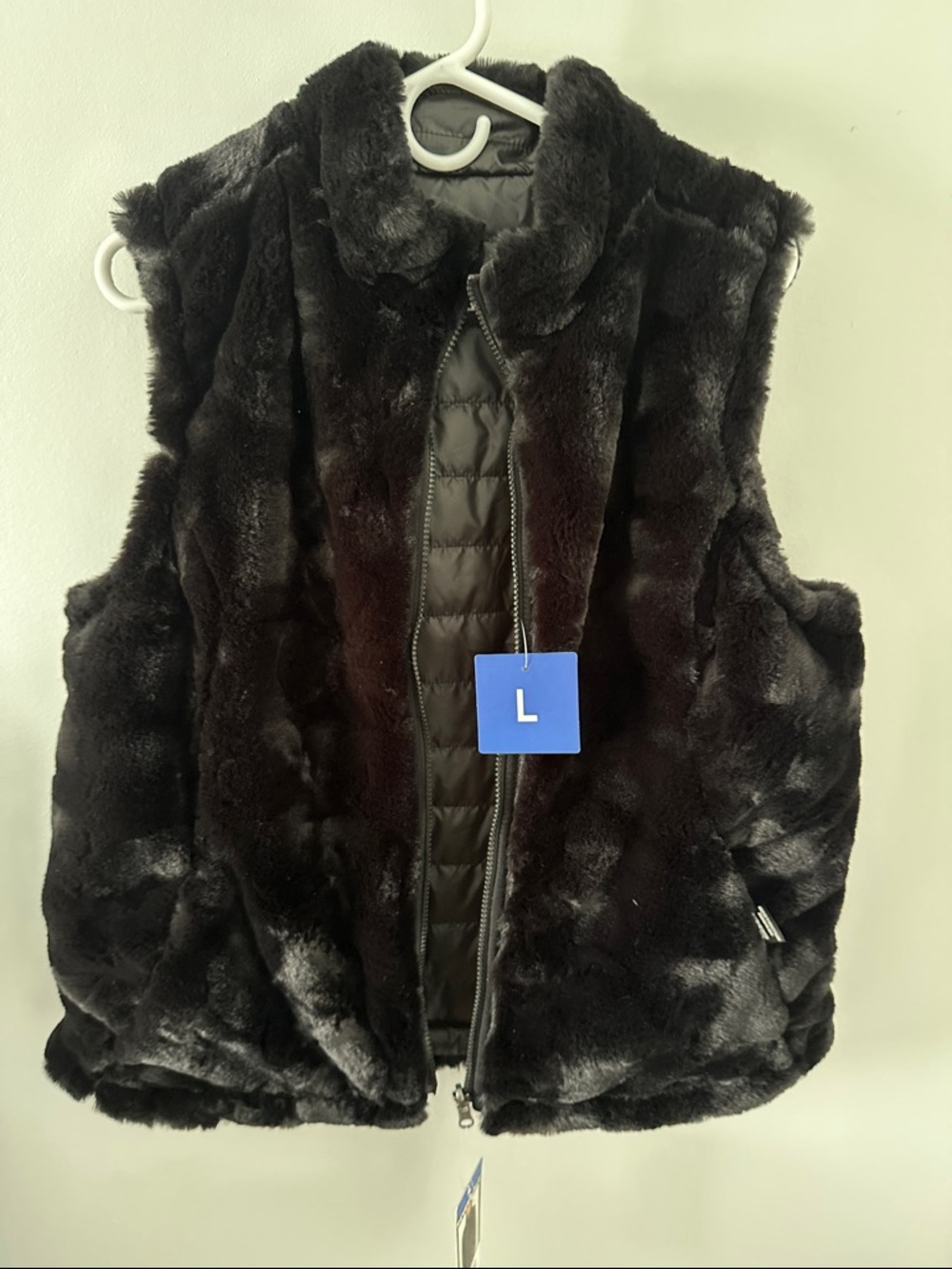 Nicole Miller Black Faux Fur Reversible Vest